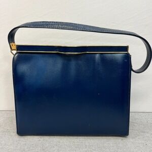 Vtg Town & Country Navy Blue Structured Frame Handbag w/ Gold-Tone Clasp 50's/60